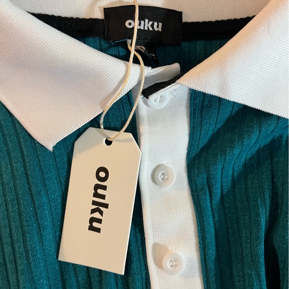 Ouku Men's Shirt Size XL Short Sleeve Turquoise White Trim Golf Casual NWT - Picture 5 of 6